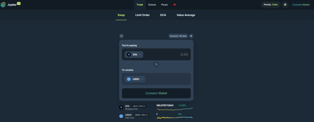 Jupiter Exchange User Interface